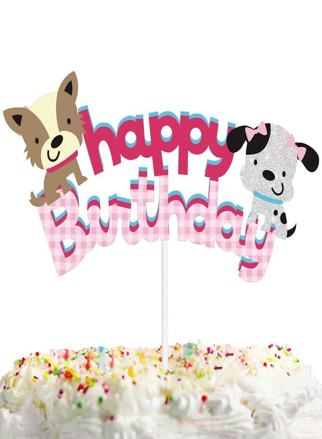 LETLIMIT Pink Glitter Dog Happy Birthday Cake Topper Pet Adoption Theme Decor Supplies Baby Shower Boys Girls Birthday Party Decorations - Image 1